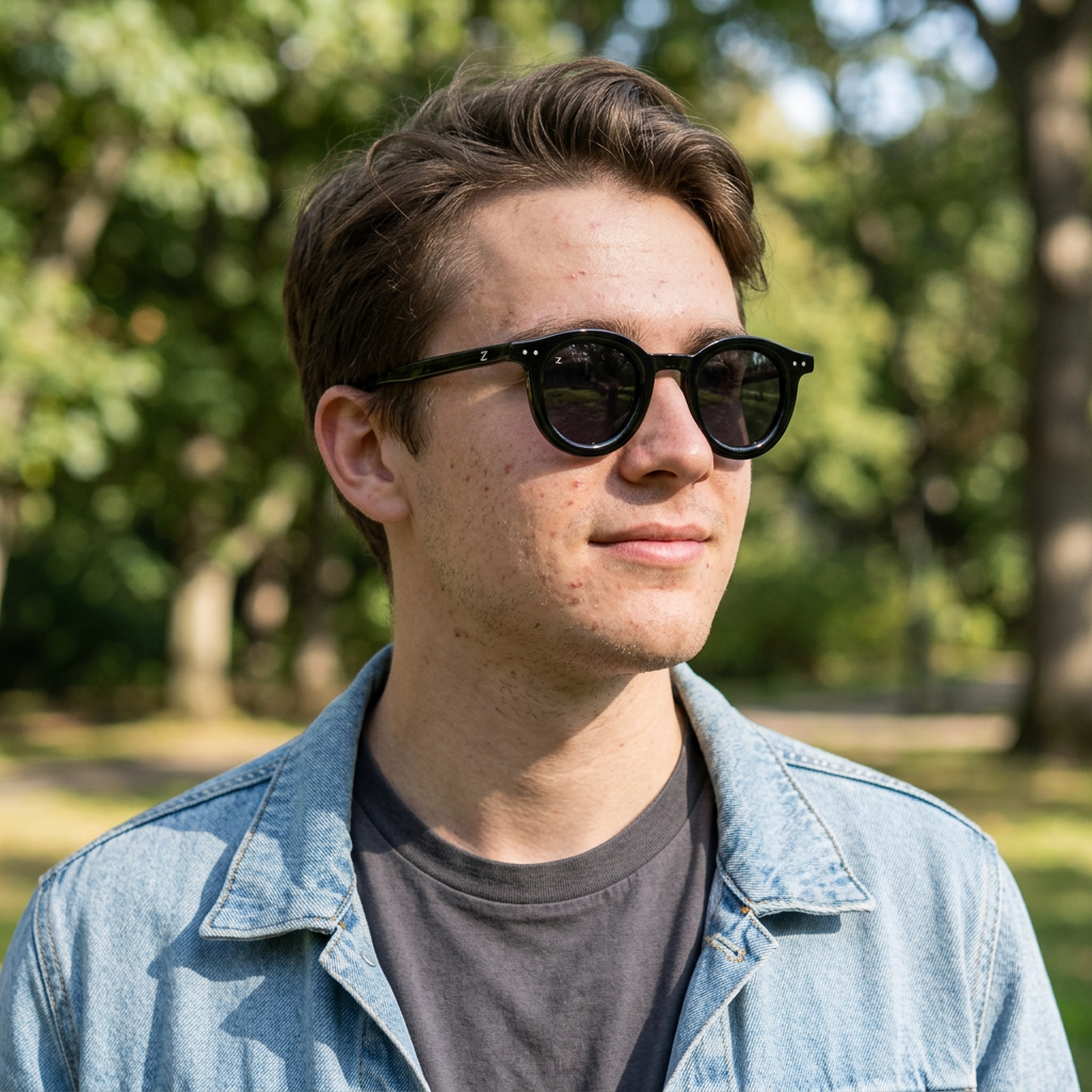 Man wearing black sunglasses in a park